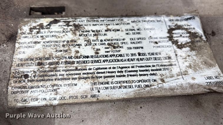 image for item YA2645 2016 Mack GU713 dump truck