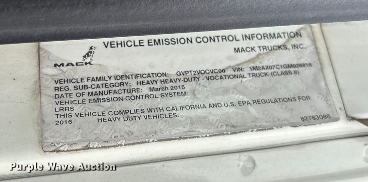 image for item YA2645 2016 Mack GU713 dump truck