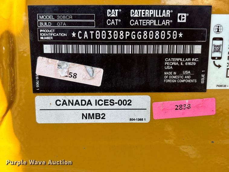 image for item YA2908 2023 Caterpillar 308CR mini excavator