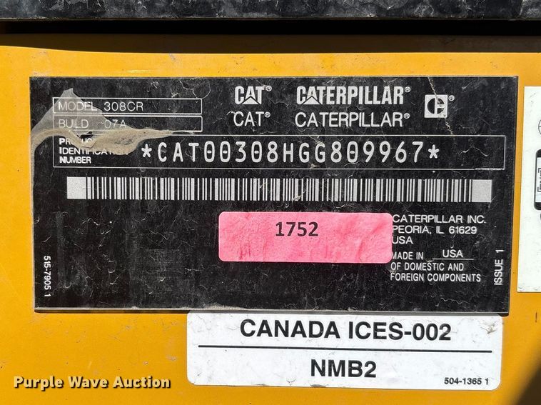 image for item YA2912 2024 Caterpillar 308CR mini excavator