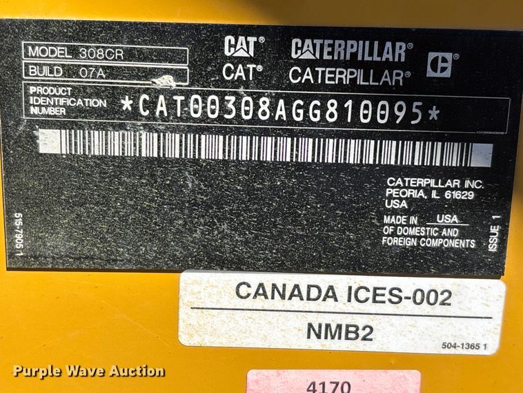 image for item YA2922 2024 Caterpillar 308CR mini excavator