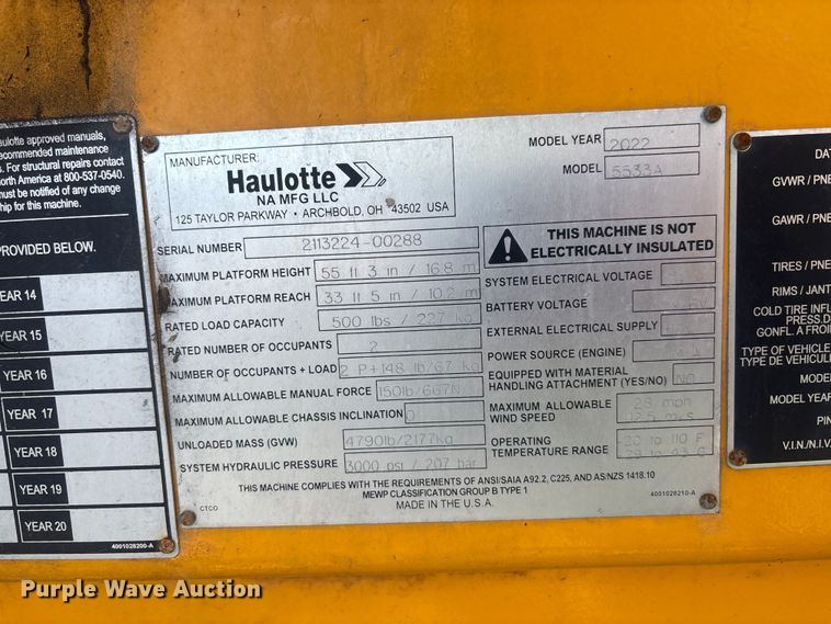 image for item YA3128 2022 Haulotte 5533A boom lift