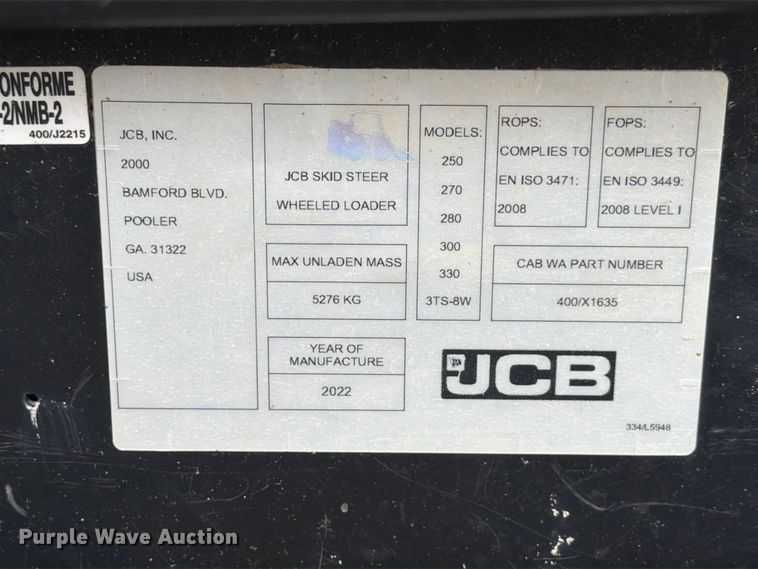 image for item YA3146 2022 JCB 270 skid steer loader