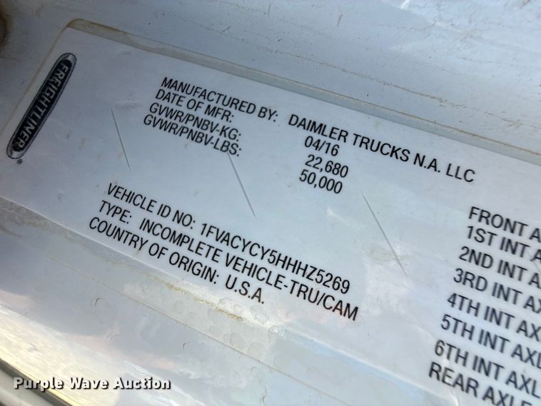 image for item DH1940 2017 Freightliner Business Class M2 refuse truck