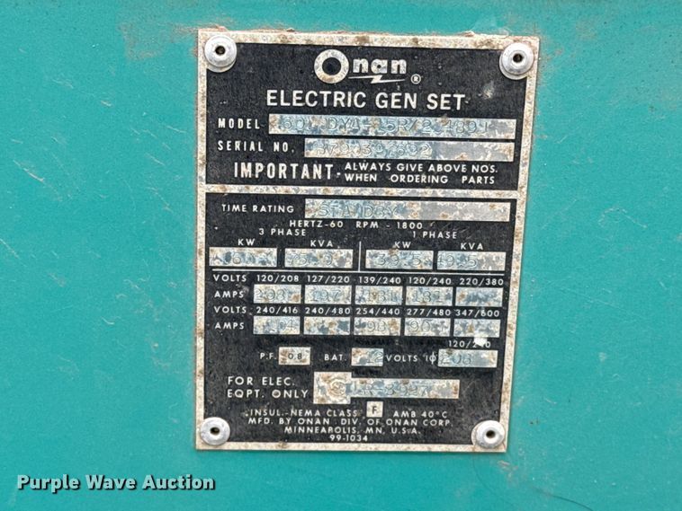 image for item DZ5433 Onan 60.0DYA-15R/2489 generator