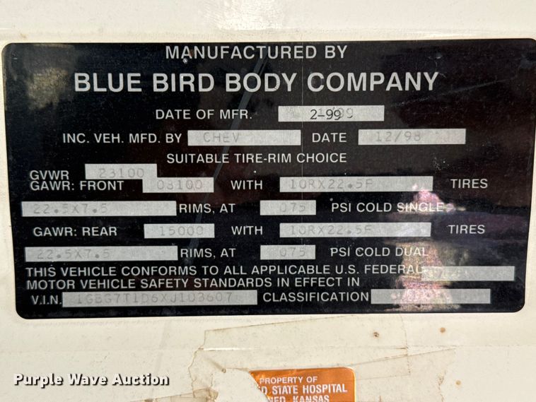 image for item DZ5437 1999 Blue Bird school bus