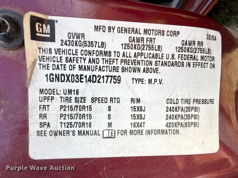 image for item DZ5442 2004 Chevrolet Venture van