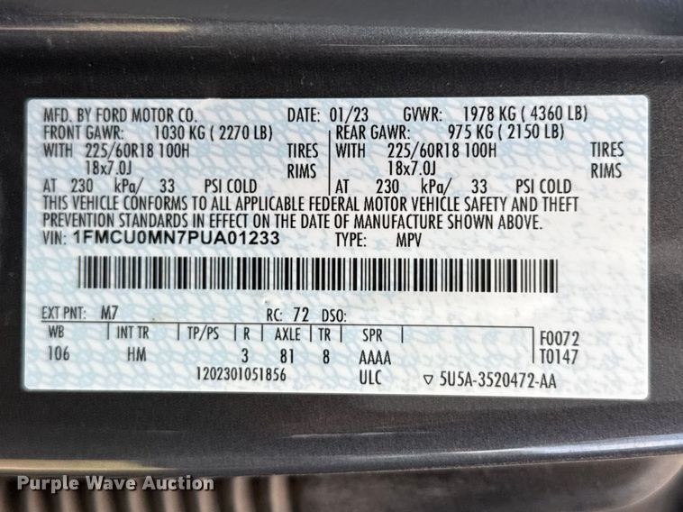 image for item DZ5443 2023 Ford Escape SUV