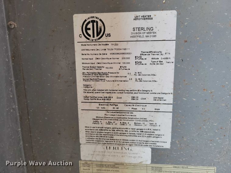 image for item EE0954 Sterling TF200 furnace