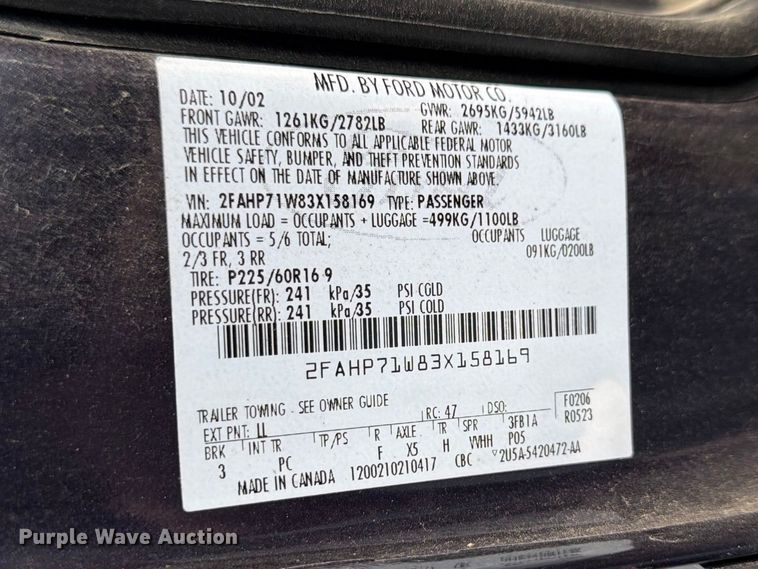 image for item EL0093 2003 Ford Crown Victoria 