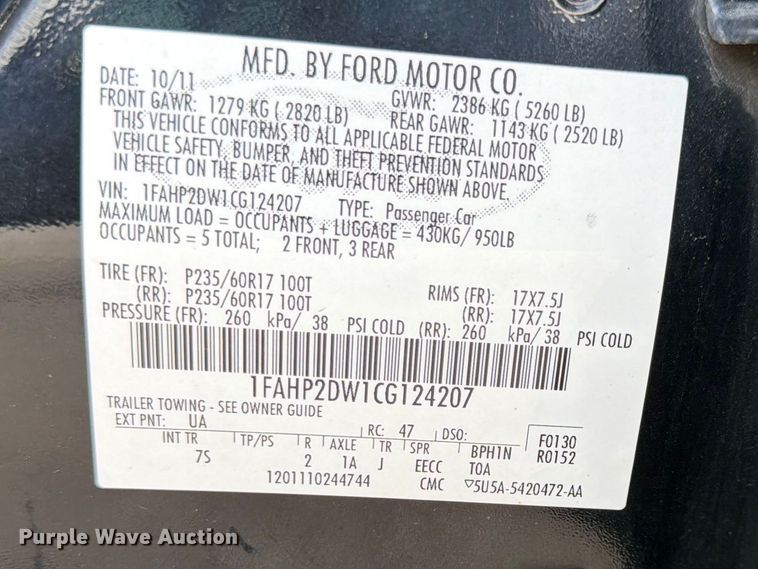 image for item EL0095 2012 Ford Taurus 