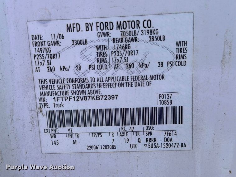 image for item EL0100 2007 Ford F150 pickup truck