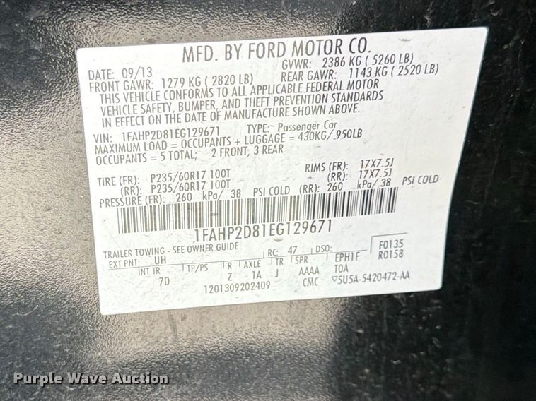 image for item EL0101 2014 Ford Taurus 