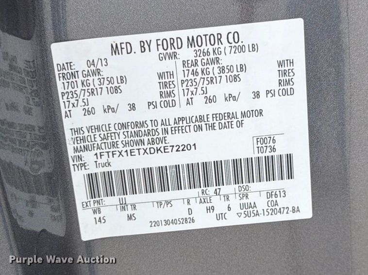 image for item EL0107 2013 Ford F150 Ext. Cab pickup truck