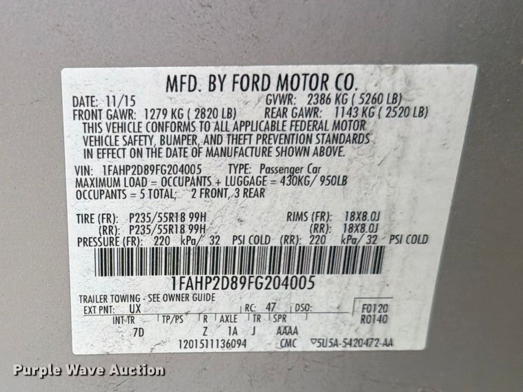 image for item EL0108 2015 Ford Taurus 