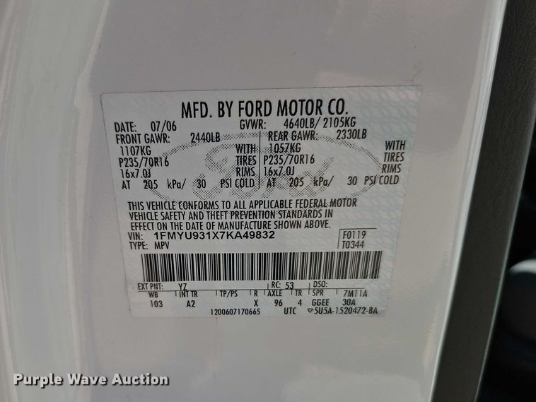 image for item EO7218 2007 Ford Escape SUV