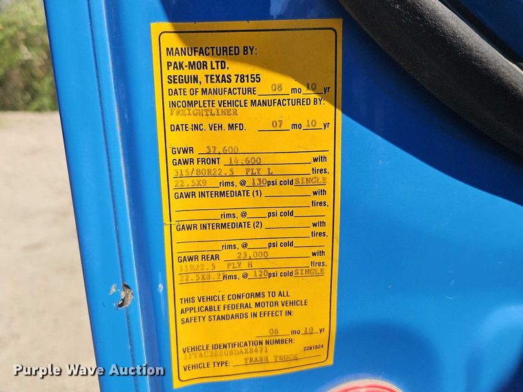 image for item EO7222 2011 Freightliner M2 refuse truck