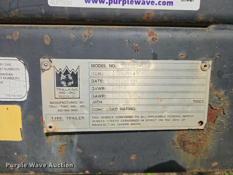 image for item EO7225 1996 Trail King Industries TK70SS-462 tilt deck equipment trailer