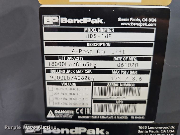 image for item EO7236 BendPak HDS-18E automotive lift