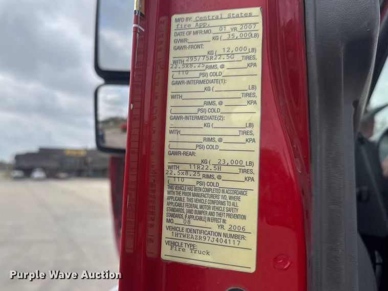 image for item ET1883 2007 International 7400 pumper fire truck