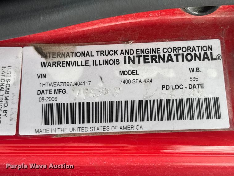 image for item ET1883 2007 International 7400 pumper fire truck