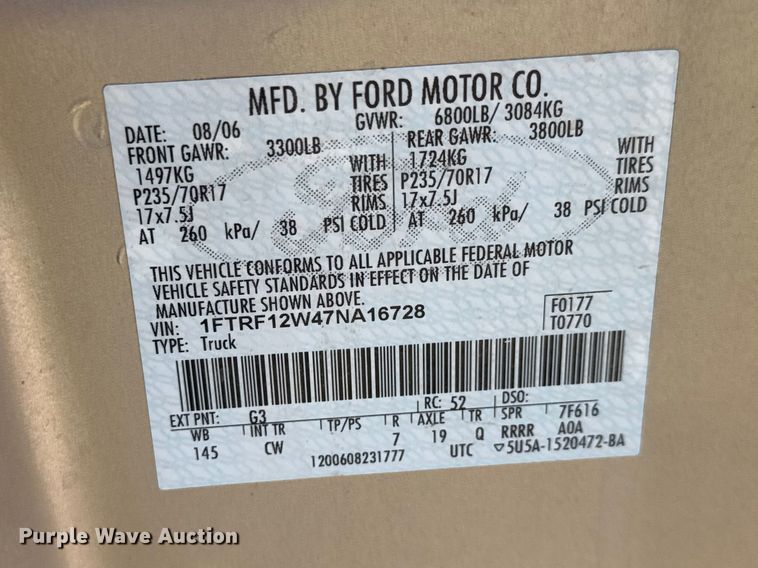 image for item ET1915 2007 Ford F150 pickup truck