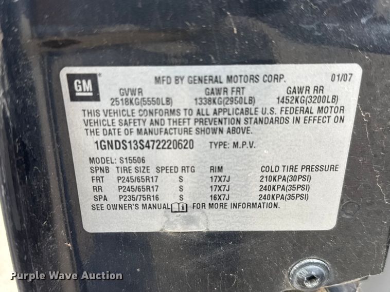 image for item ET1989 2007 Chevrolet Trailblazer SUV