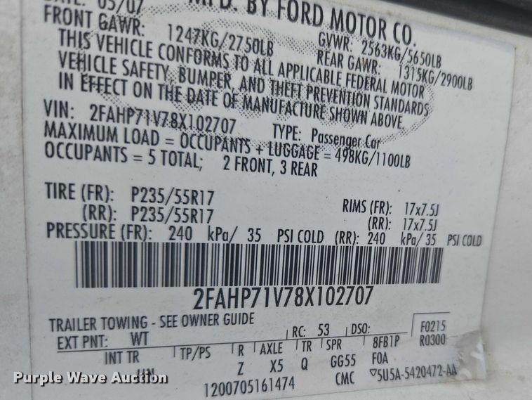 image for item ET5135 2008 Ford Crown Victoria Police Interceptor 