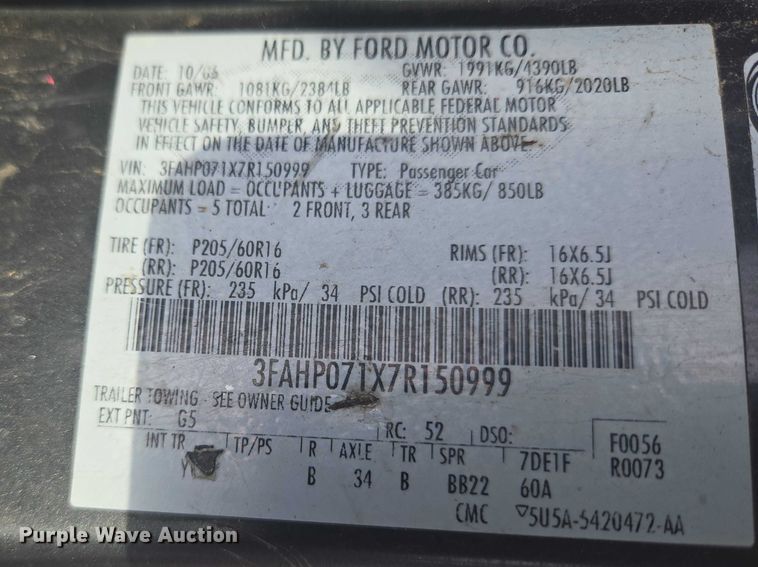 image for item ET5142 2007 Ford Fusion 