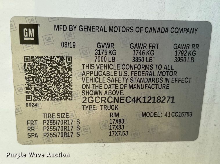 image for item EU0521 2019 Chevrolet Silverado 1500 Ext. Cab pickup truck