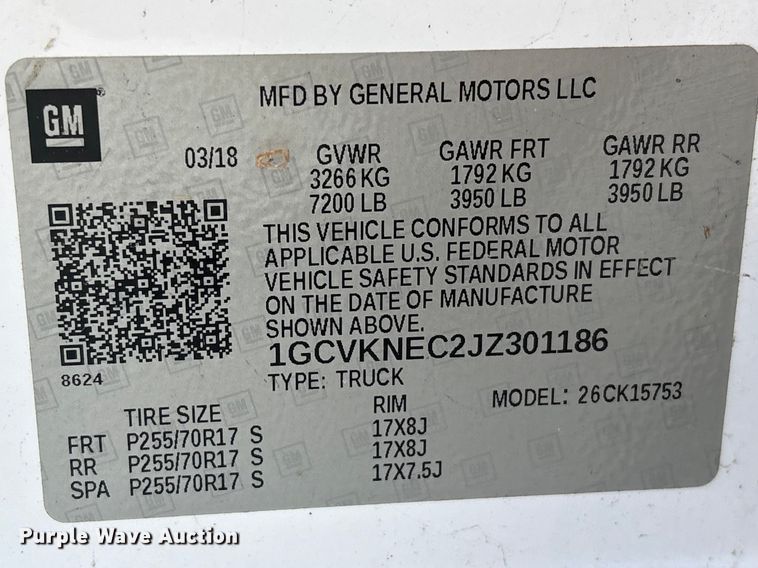 image for item EU7473 2018 Chevrolet Silverado 1500 Ext. Cab pickup truck