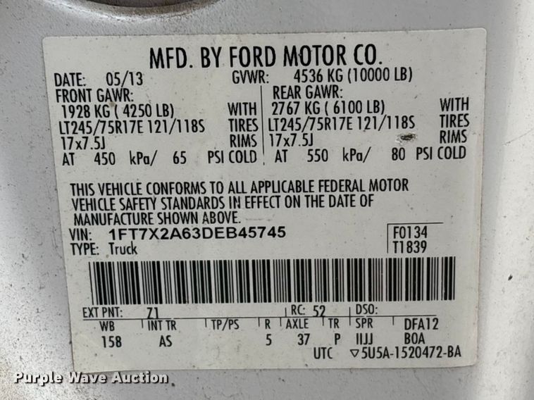 image for item EU7475 2013 Ford F250 Super Duty Ext. Cab pickup truck