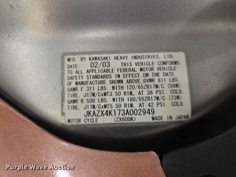 image for item EV2089 2003 Kawasaki ZX600K1 Ninja ZX6RR motorcycle