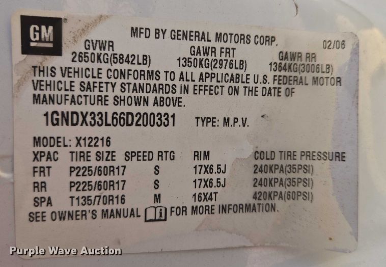 image for item EV5830 2006 Chevrolet Uplander van