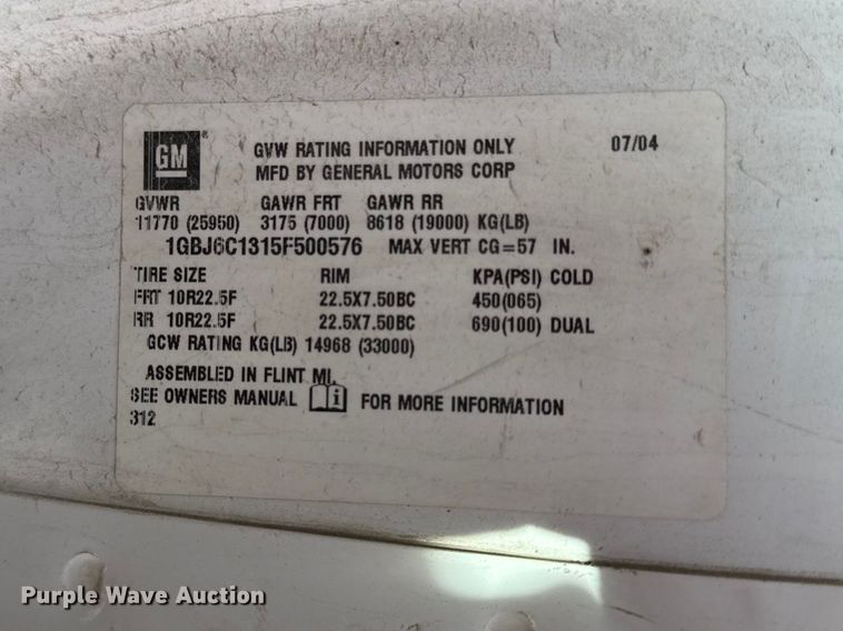 image for item EV7687 2005 Chevrolet C6500 dump truck