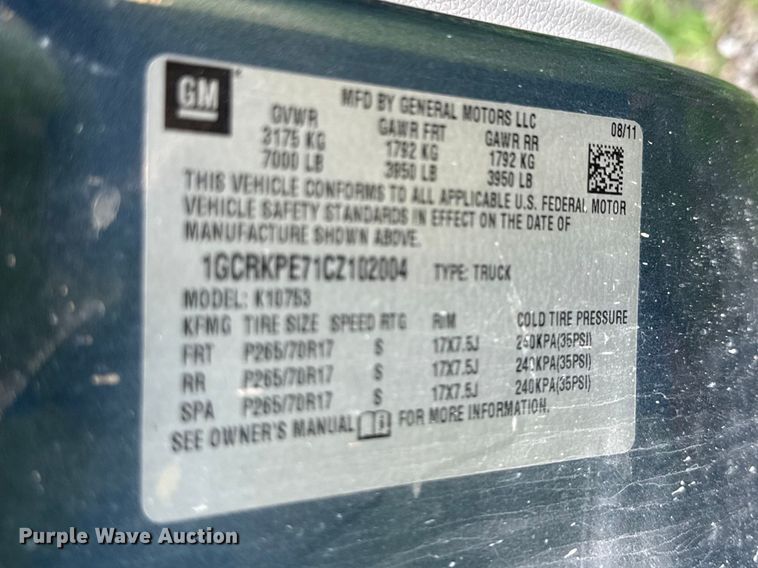 image for item EV7710 2012 Chevrolet Silverado Ext. Cab pickup truck