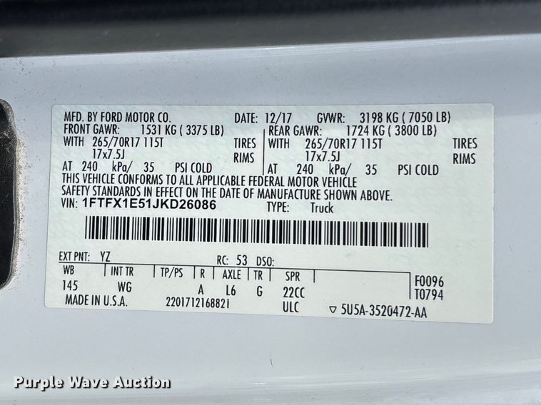 image for item FB3382 2018 Ford F150 Ext. Cab pickup truck