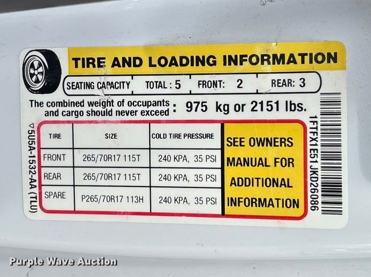 image for item FB3382 2018 Ford F150 Ext. Cab pickup truck