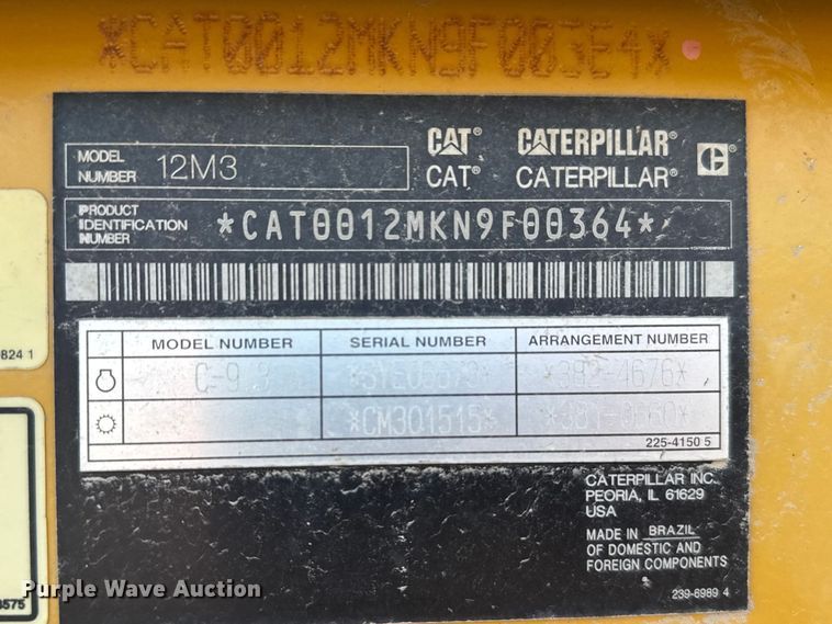 image for item FB7149 2015 Caterpillar 12M3 motor grader