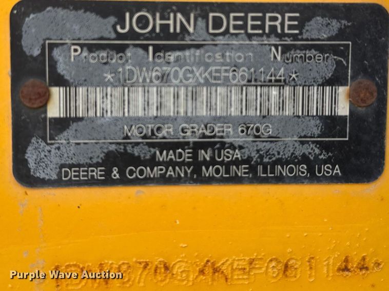 image for item FB7150 2014 John Deere 670G motor grader