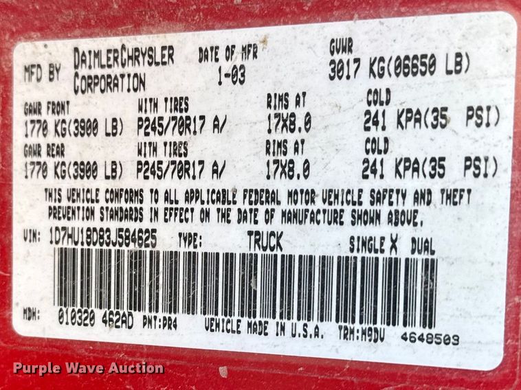 image for item FB7151 2003 Dodge Ram 1500 Ext. Cab pickup truck