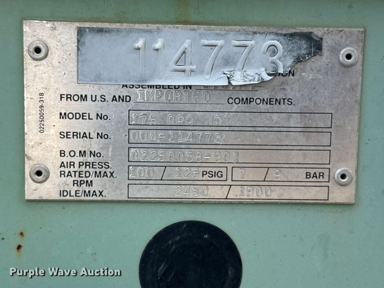 image for item FB7166 Sullair 175 air compressor
