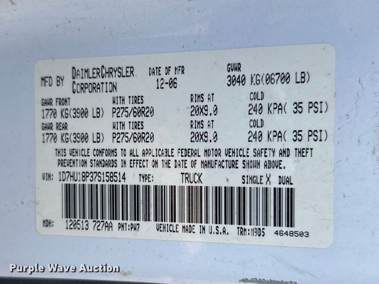 image for item FB7186 2007 Dodge Ram 1500 Ext. Cab pickup truck