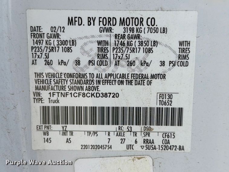 image for item FB8044 2012 Ford F150 pickup truck