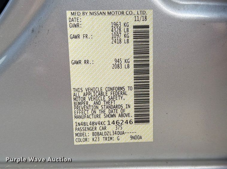 image for item FC3025 2019 Nissan Altima 