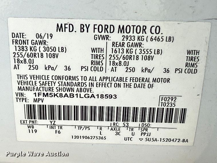 image for item FC5369 2020 Ford Explorer Police Interceptor SUV