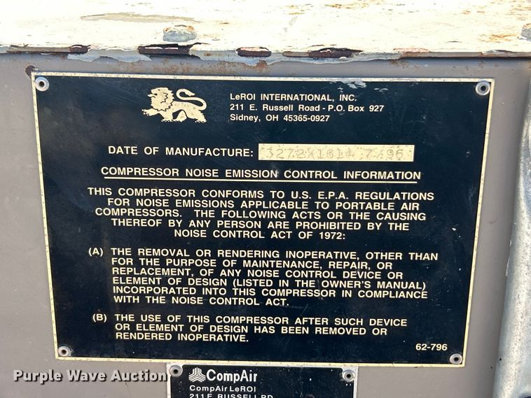 image for item FC5430 1996 LeRoi Q185DJE air compressor