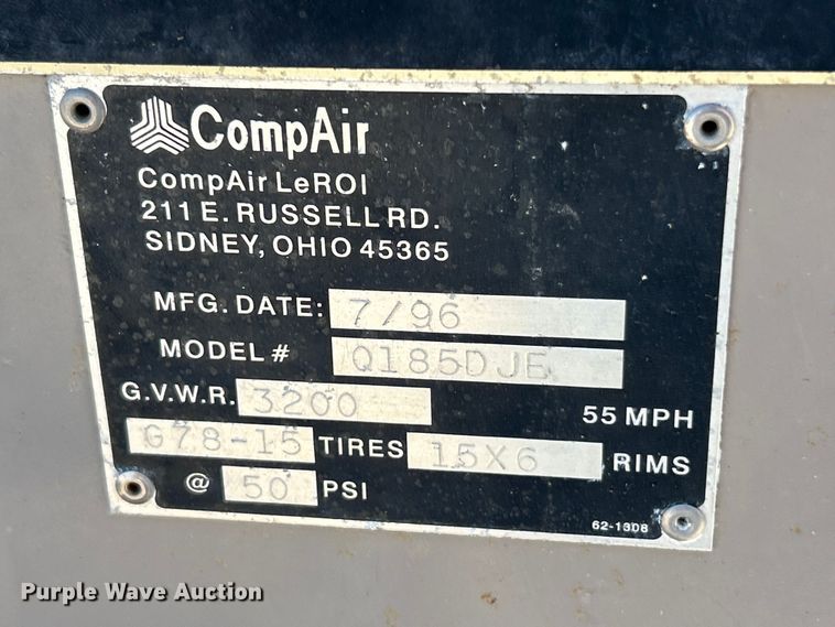 image for item FC5430 1996 LeRoi Q185DJE air compressor