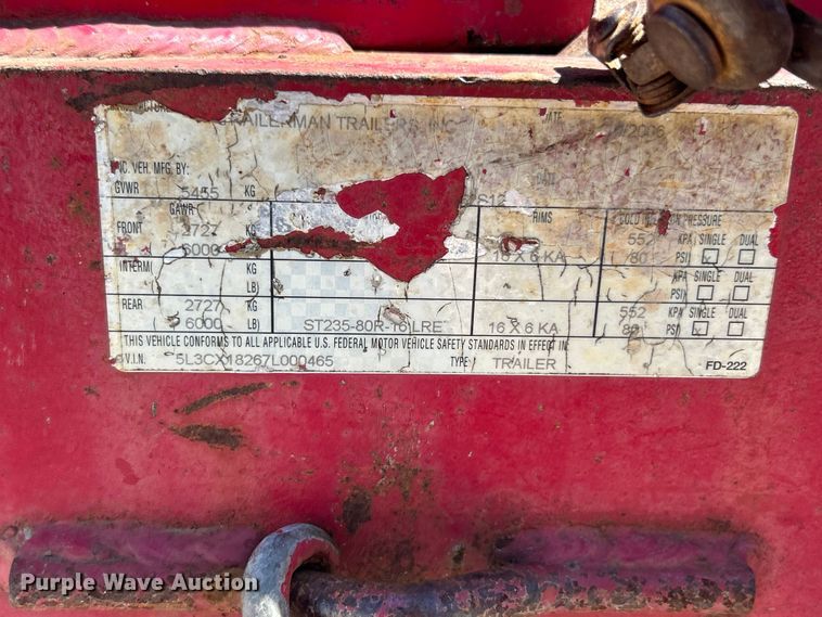 image for item FC5431 2007 Trailerman FD-222 equipment trailer