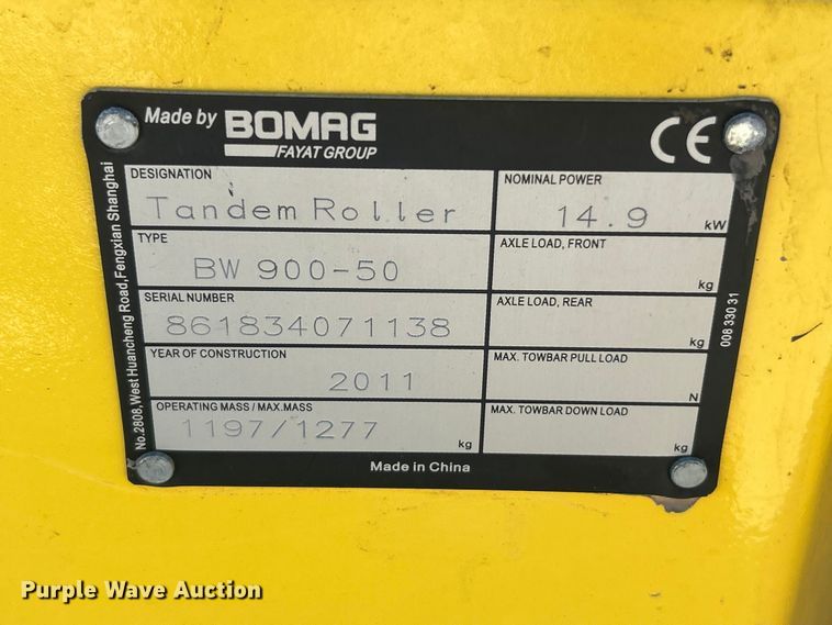 image for item FC5433 2011 Bomag BW900-50 double drum vibratory roller